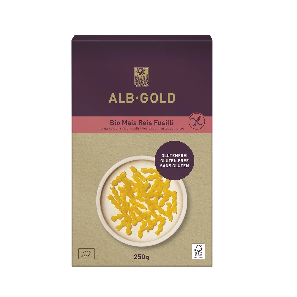 Fusilli de Maíz y Arroz Ecológico Alb Gold, 250 gr