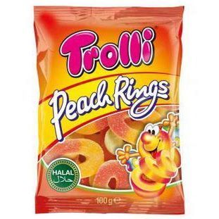 Gominolas Halal Trolli Aros de Melocotón 100g.