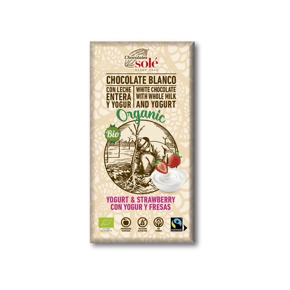 Chocolate Blanco con Yogur y Fresas Bio Solé, 100 gr