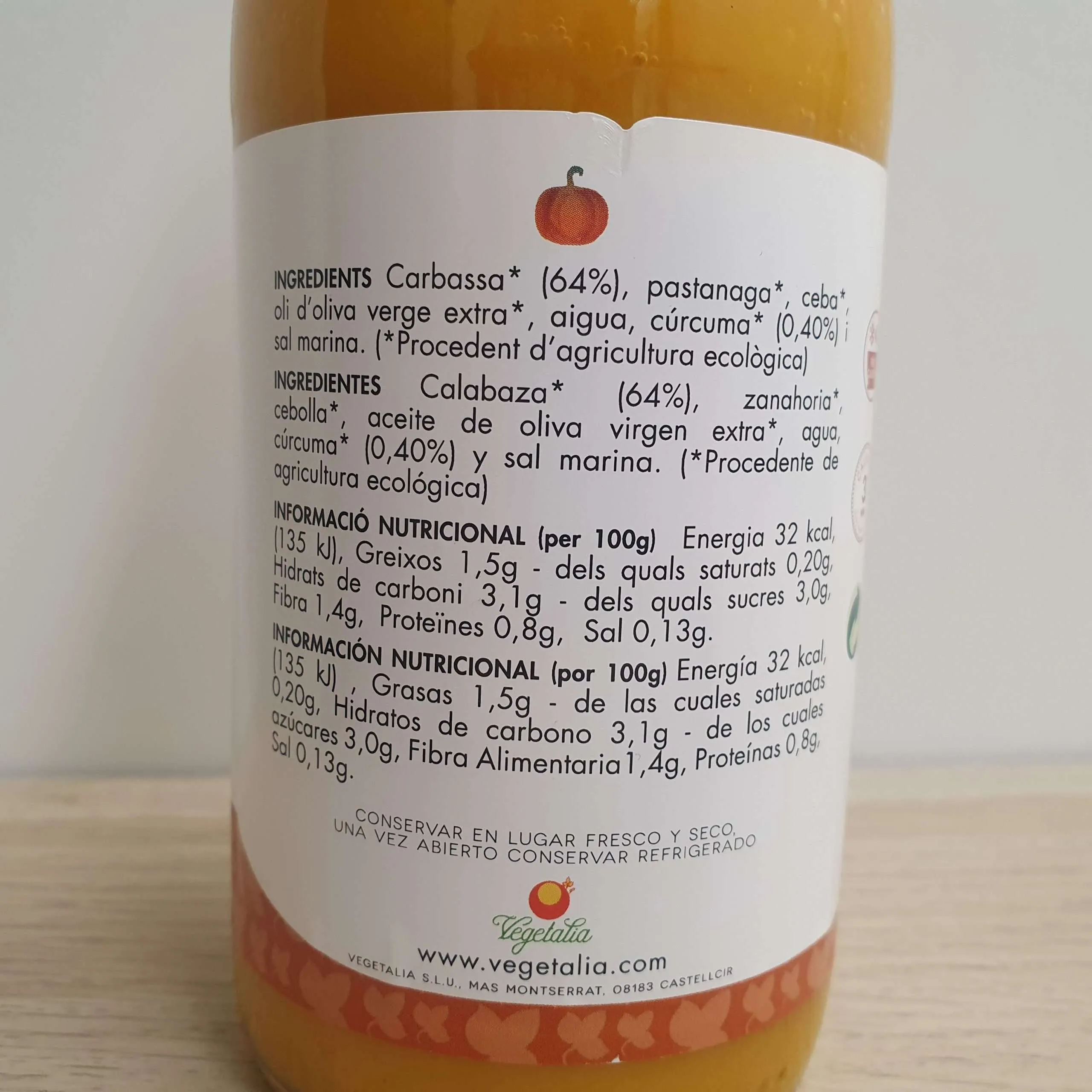 Crema de Calabaza con Cúrcuma Vegetalia, 500 ml - Imagen 2