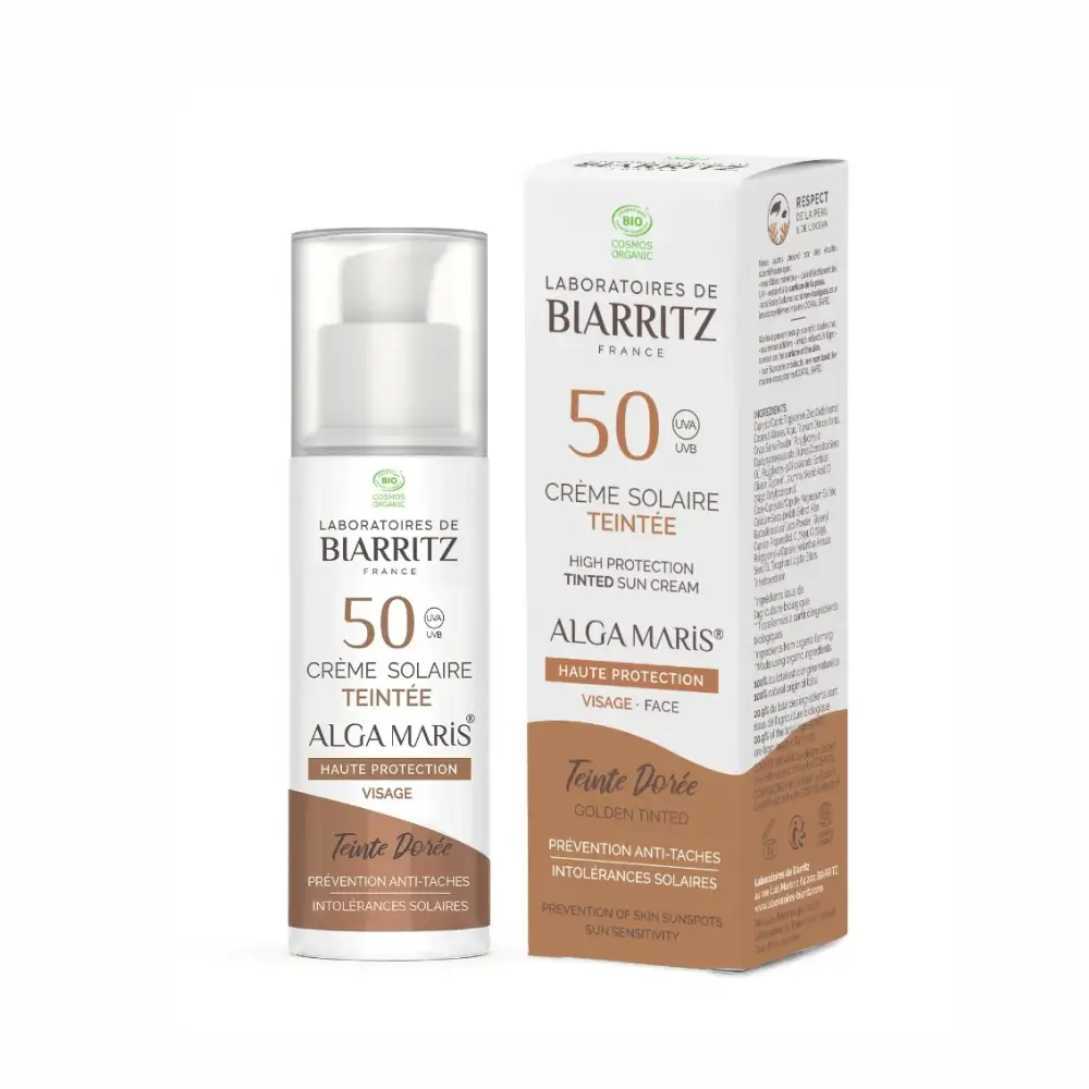 Crema solar facial color dorado SPF50 Alga Maris, 50 ml
