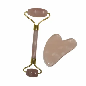 Rodillo de Cuarzo Rosa y Gua Sha