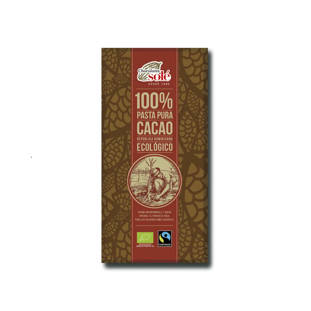 Chocolate Negro 100% Cacao Bio Solé, 100 gr