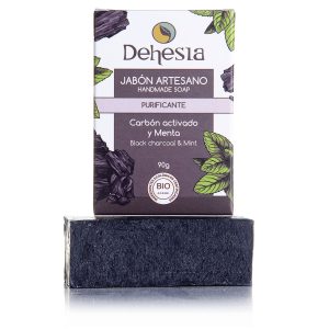 Jabón Artesano Purificante con Carbón activado y Menta, 90g. Dehesia