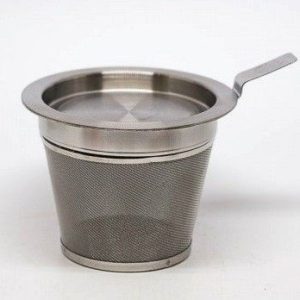 Filtro acero inoxidable con tapa, Tetera/Taza con plato. 7cm