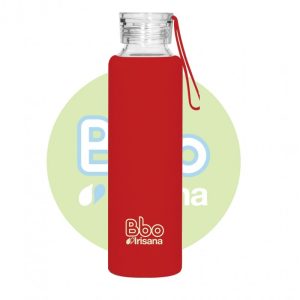 Botella Cristal Bbo con funda Roja, 550ml. Irisana
